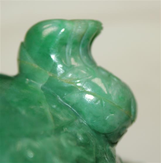 A good Chinese archaistic green jadeite censer and cover, Ding, 19th / 20th century, weight 1.6kg, width 16.7cm, height 13cm